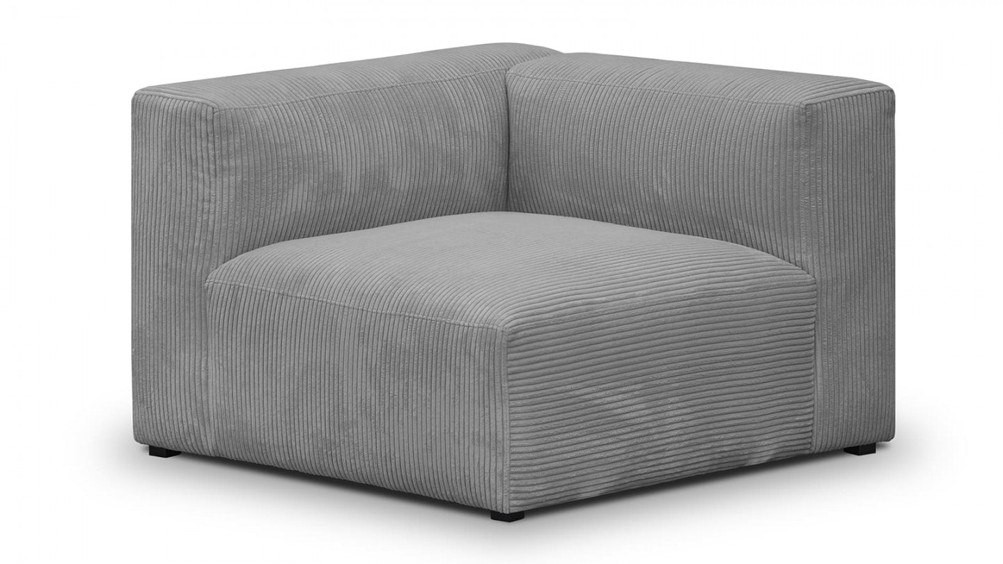 Canapé modulable panoramique 9 places ouvert à droite + pouf en velours côtelé gris clair - Modulo New