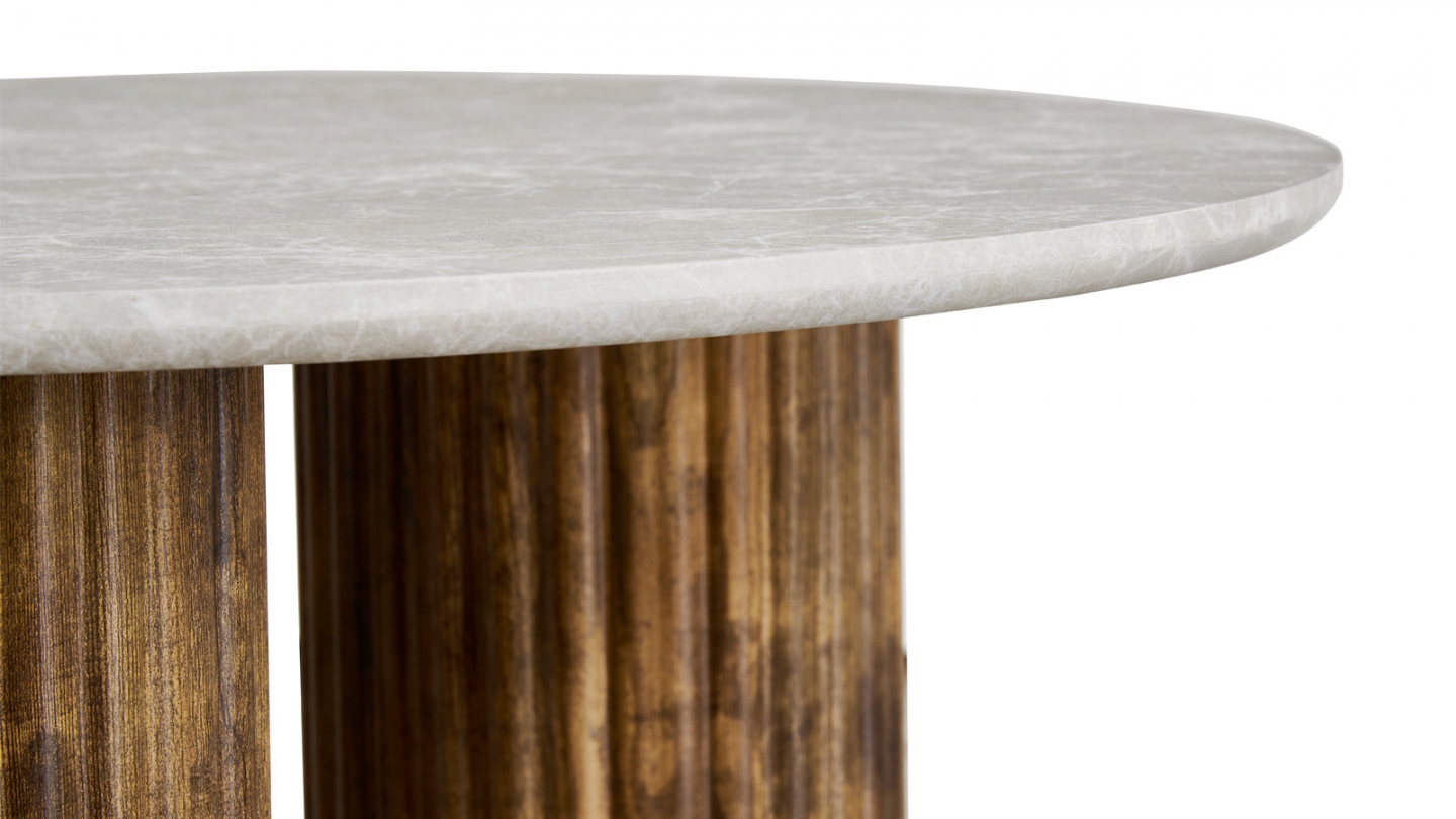 Table basse ronde effet marbre blanc, piètement bois 80 cm - Stone