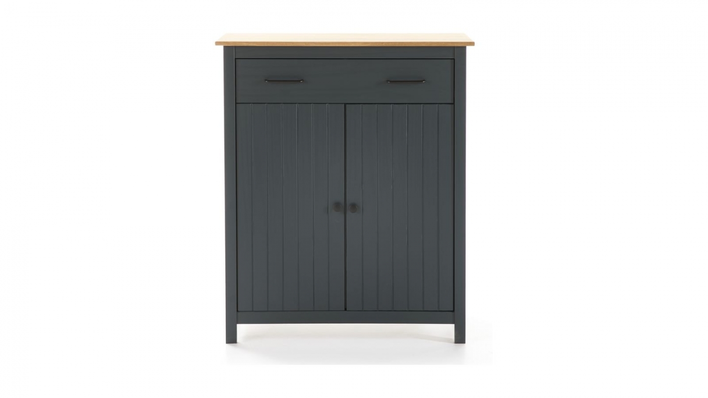 Buffet 2 portes 1 tiroir en bois massif bleu 90 cm - Ida