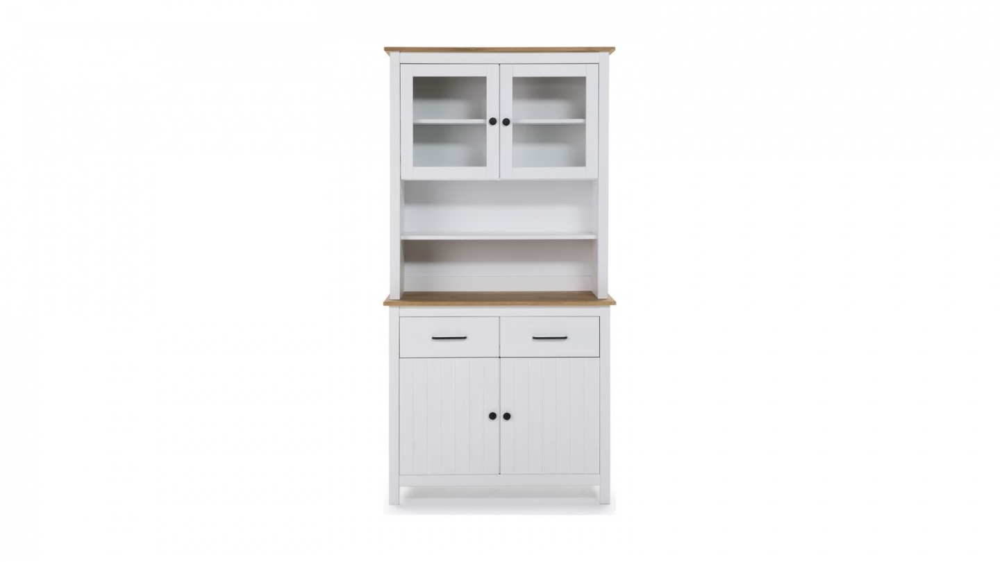 Vaisselier 4 portes 2 tiroirs en bois massif blanc H180 cm - Ida