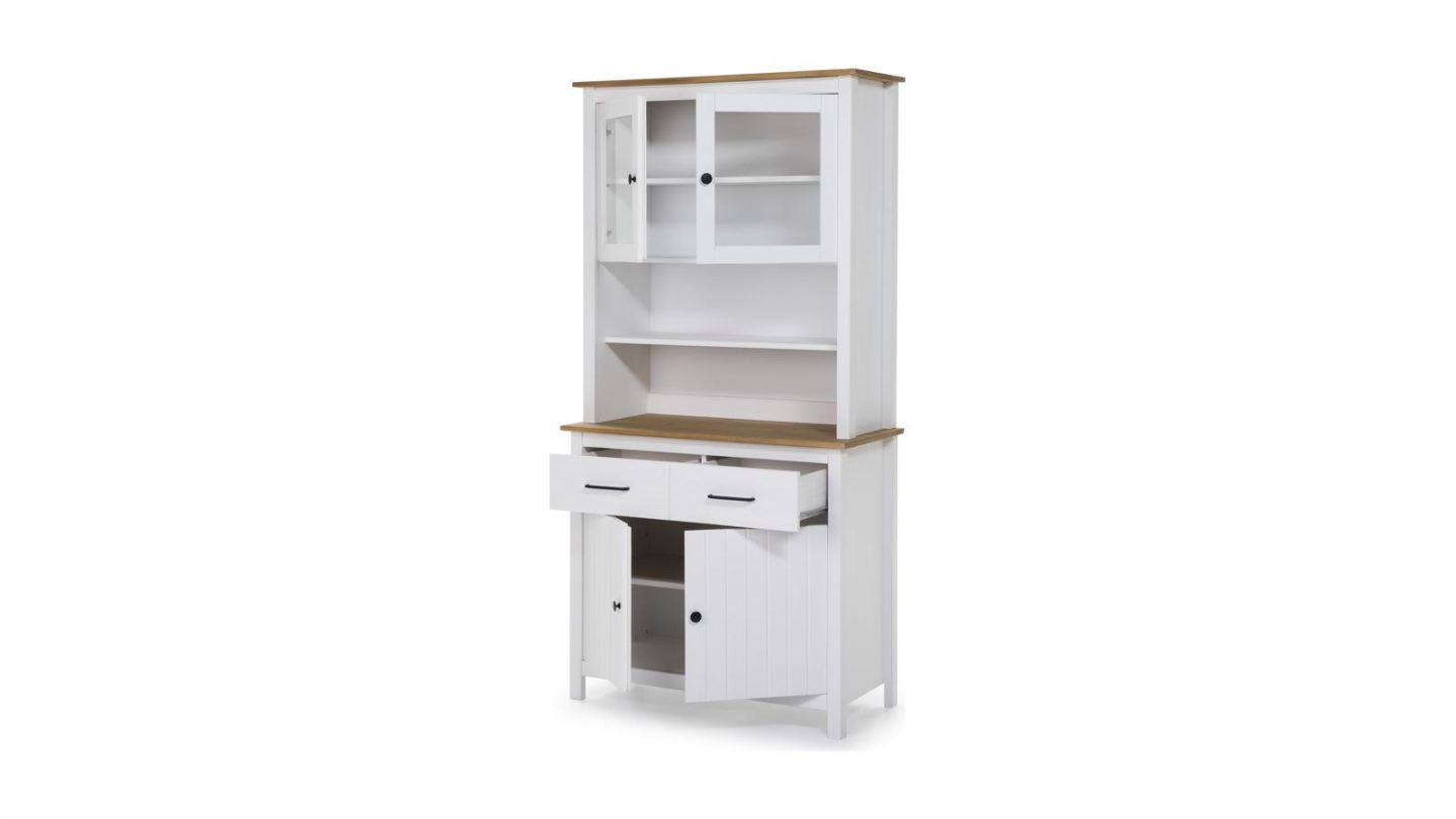 Vaisselier 4 portes 2 tiroirs en bois massif blanc H180 cm - Ida