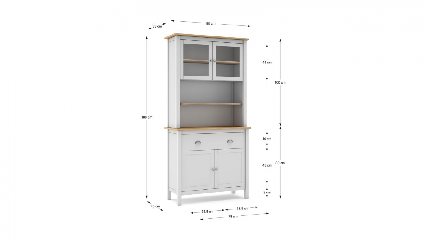 Vaisselier 4 portes 2 tiroirs en bois massif blanc 90 cm - Macha