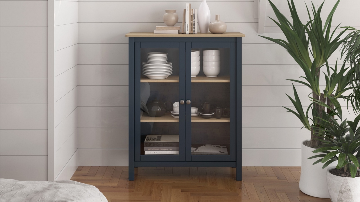 Vaisselier 2 portes en bois massif Bleu foncé 110 cm - Macha