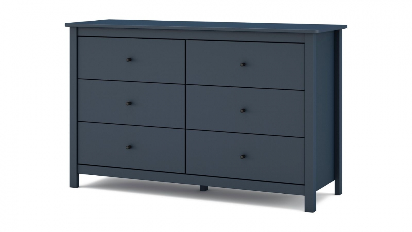 Commode 6 tiroirs en bois massif bleu foncé 130 cm - Macha