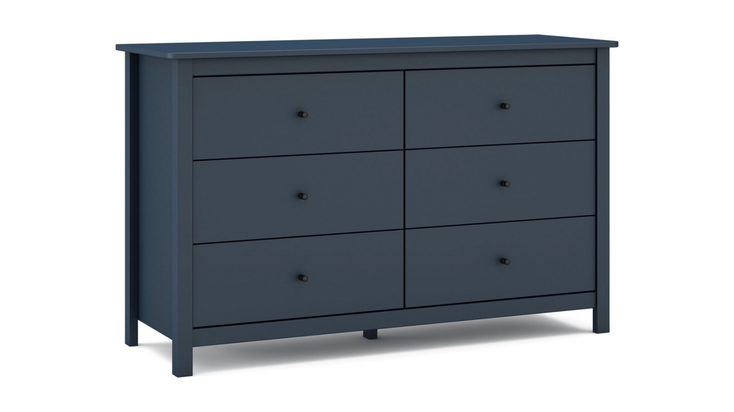 Commode 6 tiroirs en bois massif bleu foncé 130 cm - Macha