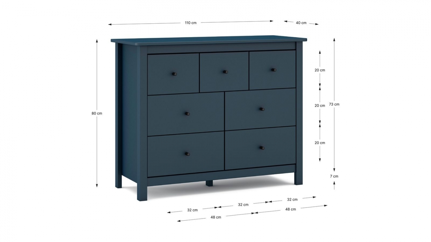 Commode 7 tiroirs en bois massif bleu foncé 110 cm - Macha