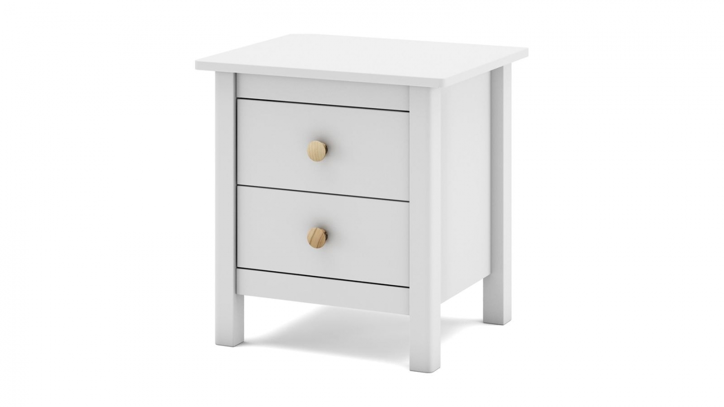 Table de chevet enfant 2 tiroirs en bois massif blanc - Melvin