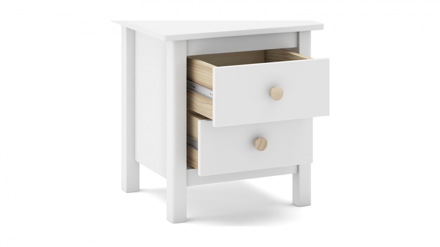 Table de chevet enfant 2 tiroirs en bois massif blanc - Melvin