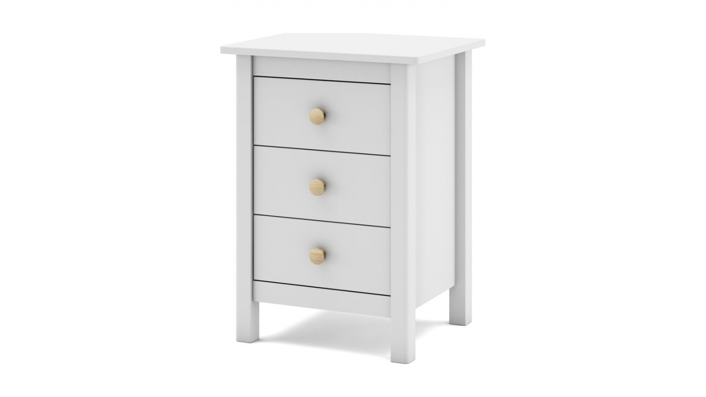 Table de chevet enfant 3 tiroirs en bois massif blanc - Melvin