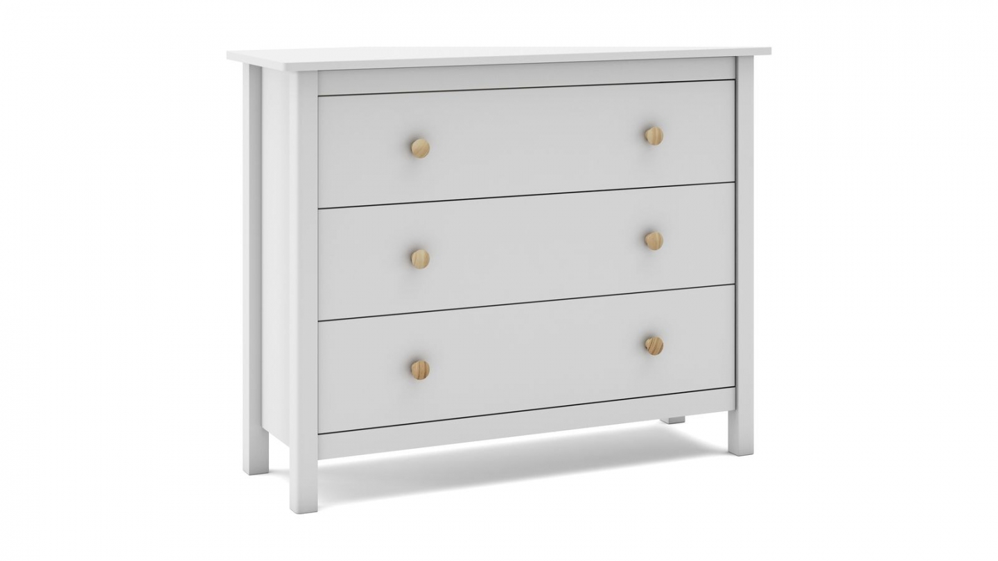 Commode enfant 3 tiroirs en bois massif blanc 100 cm - Melvin