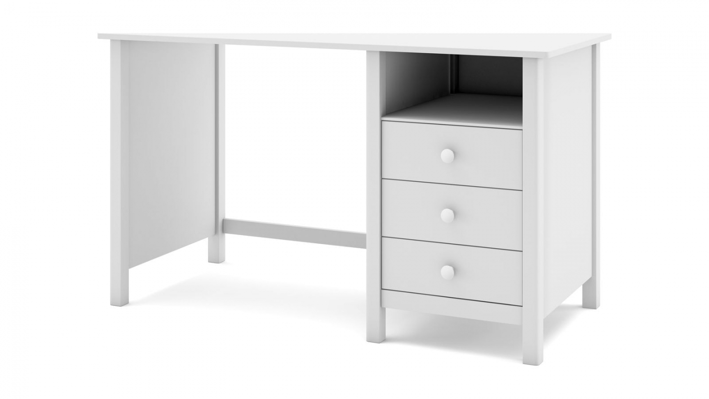 Bureau enfant 3 tiroirs en bois massif blanc 120 cm - Melvin