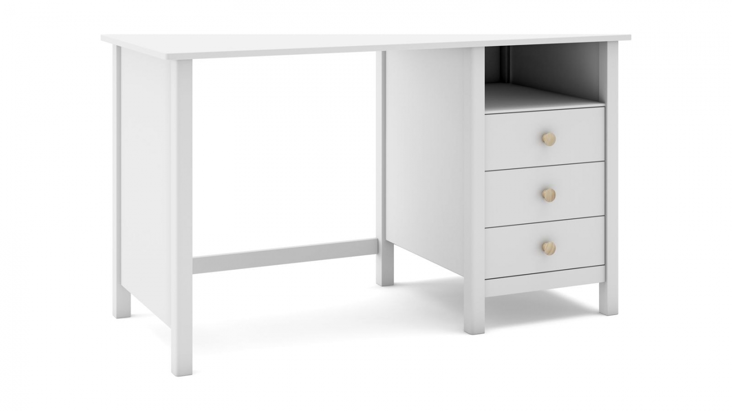 Bureau enfant 3 tiroirs en bois massif blanc 120 cm - Melvin