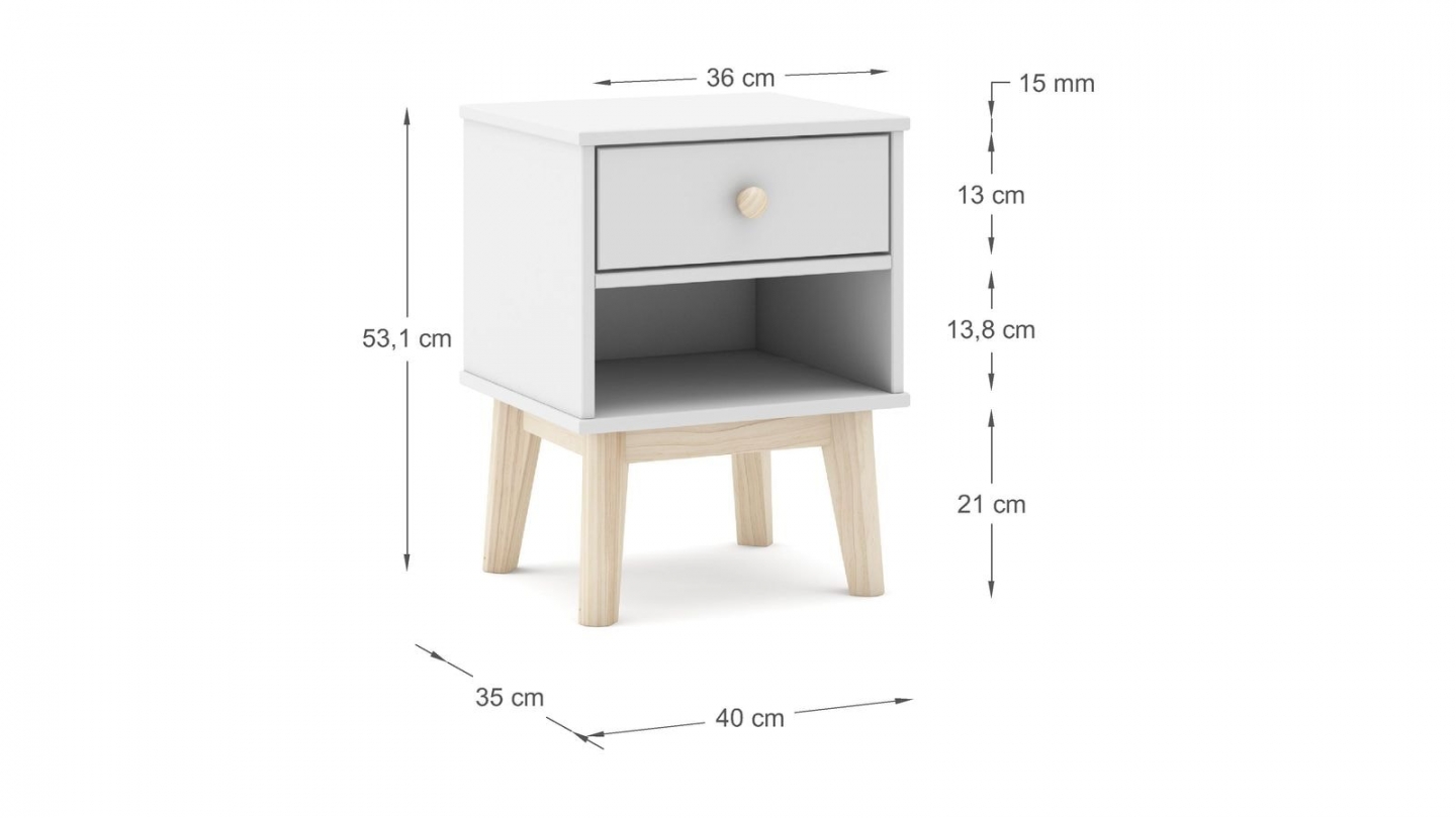 Table de chevet enfant 1 tiroir en bois blanc - Elise