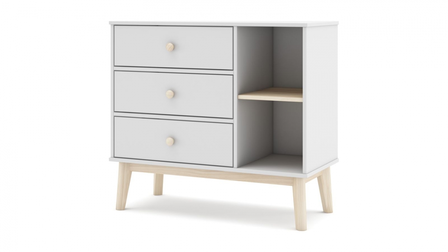 Commode enfant 3 tiroirs en bois blanc 90 cm - Elise