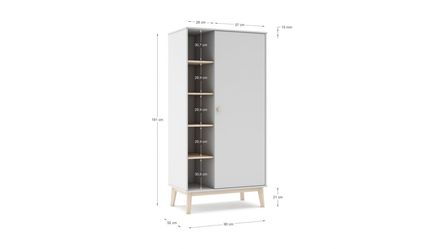 Armoire enfant 1 porte en bois blanc 90 cm - Elise