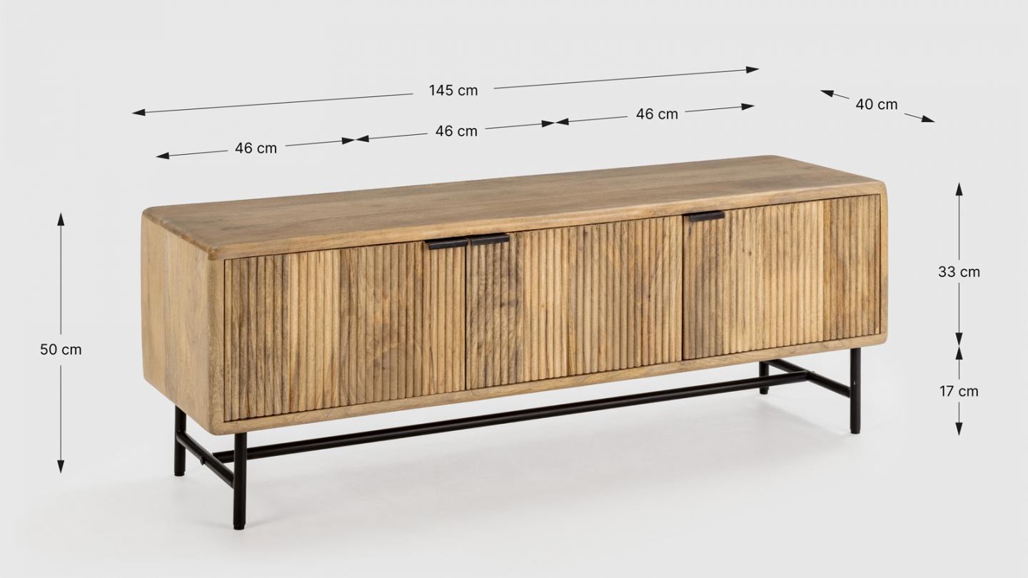 Meuble TV 4 portes en bois de manguier 145 cm - Sanja