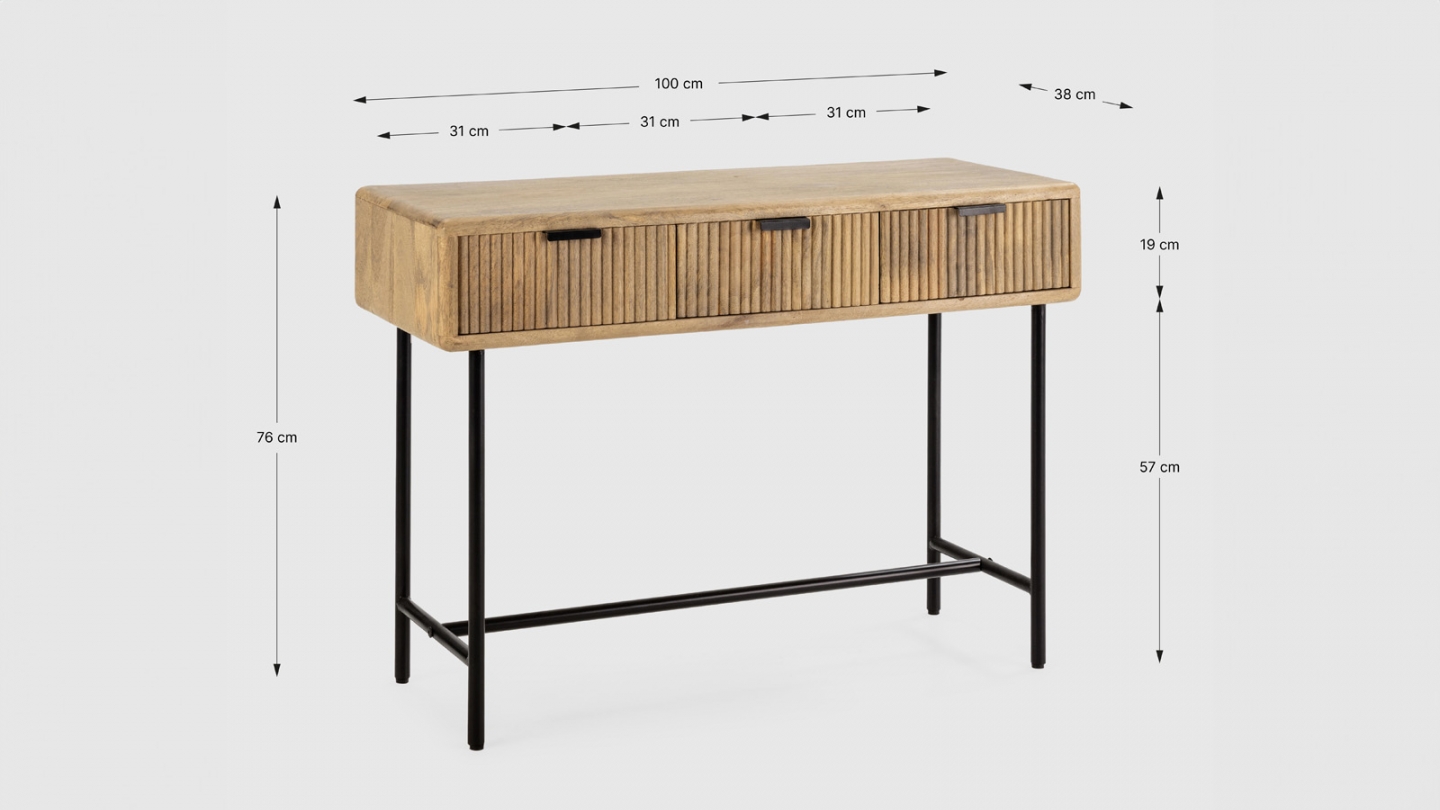 Console 3 tiroirs en bois de manguier 100 cm - Sanja