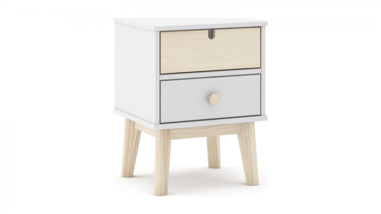 Table de chevet enfant 2 tiroirs en bois blanc - Lucy