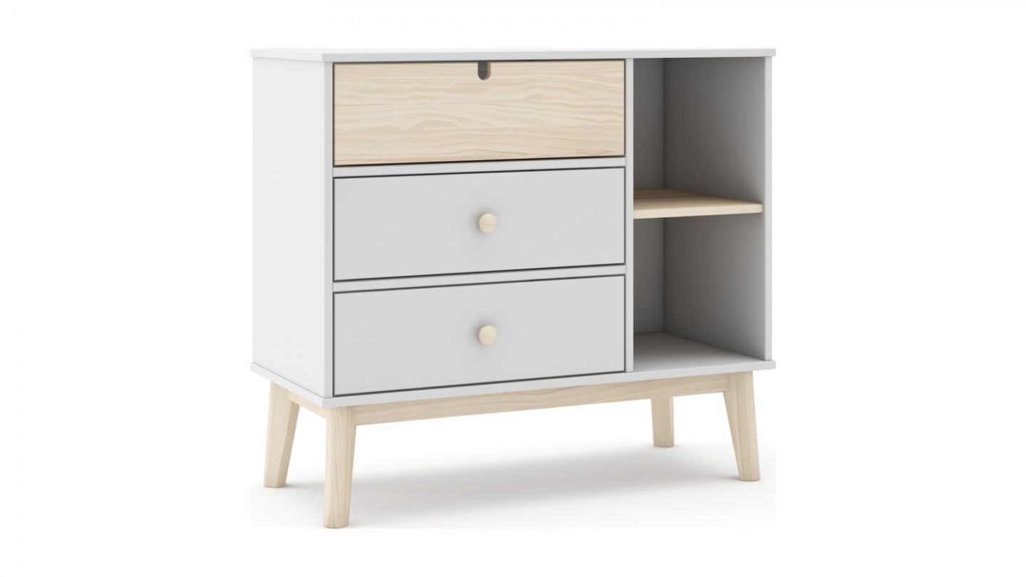 Commode enfant 3 tiroirs en bois blanc 90 cm - Lucy