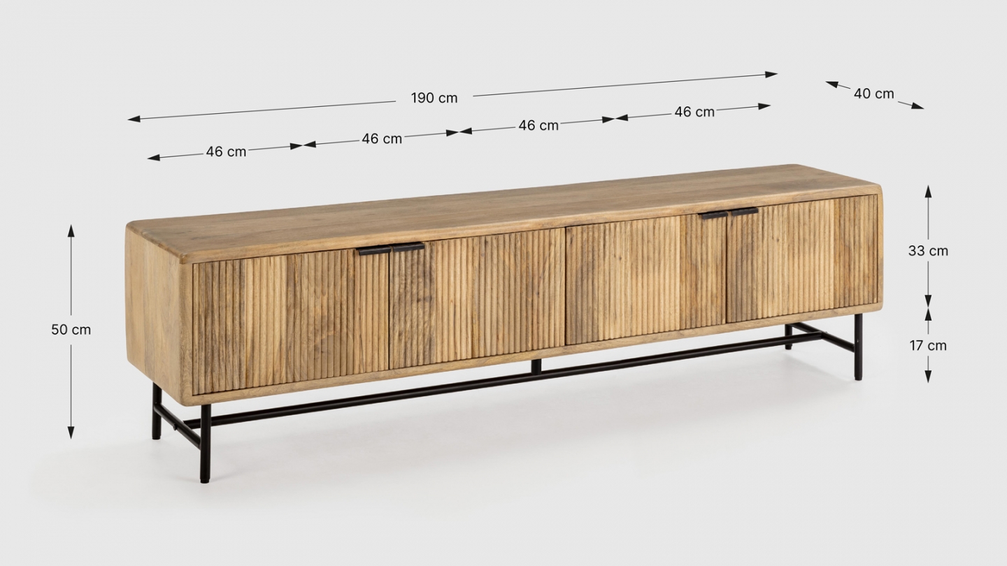 Meuble TV 4 portes en bois de manguier 190 cm - Sanja