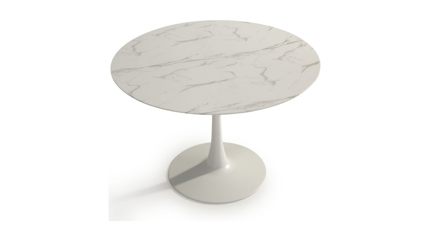 Table à manger ronde effet marbre blanc Ø110xH75 cm - Prima