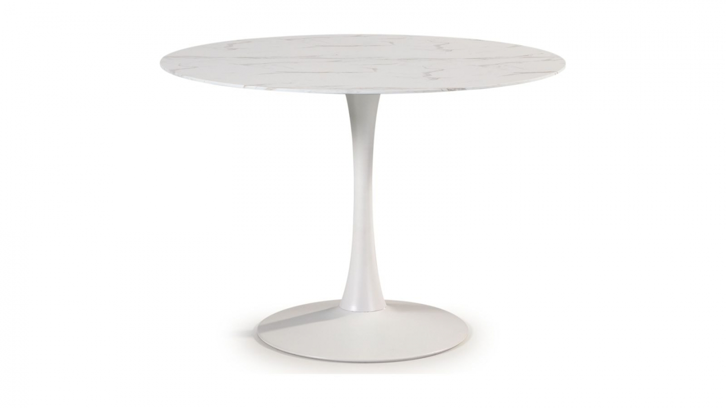 Table à manger ronde effet marbre blanc Ø110xH75 cm - Prima