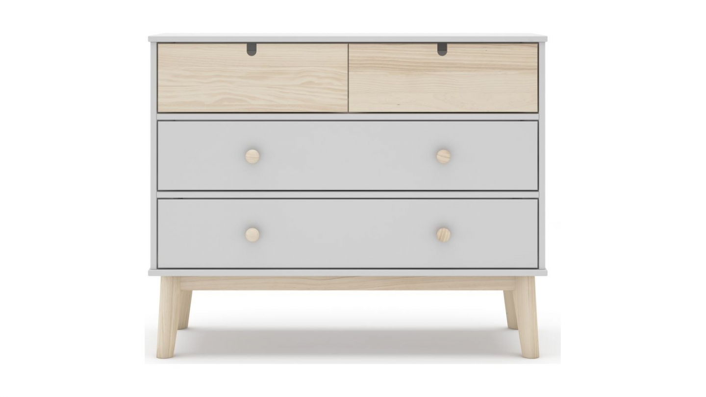 Commode enfant 4 tiroirs en bois blanc 100 cm - Lucy