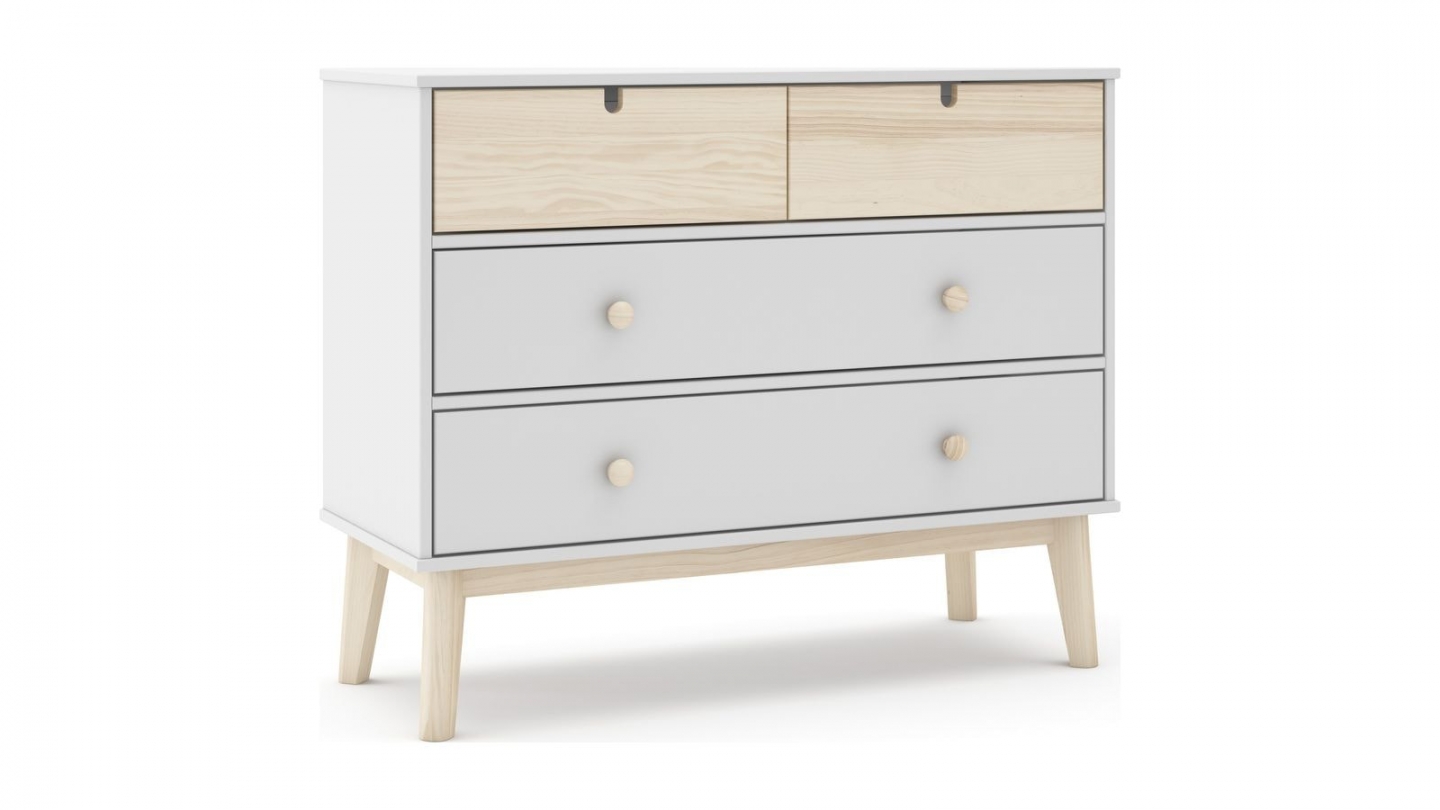 Commode enfant 4 tiroirs en bois blanc 100 cm - Lucy