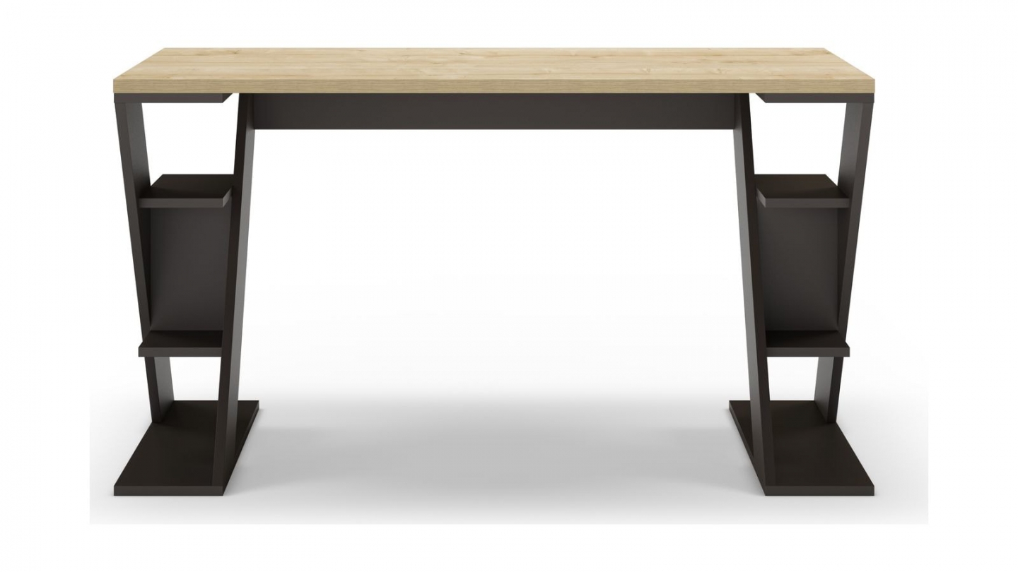 Bureau effet chêne avec piètement noir en bois massif 137 cm - Milan