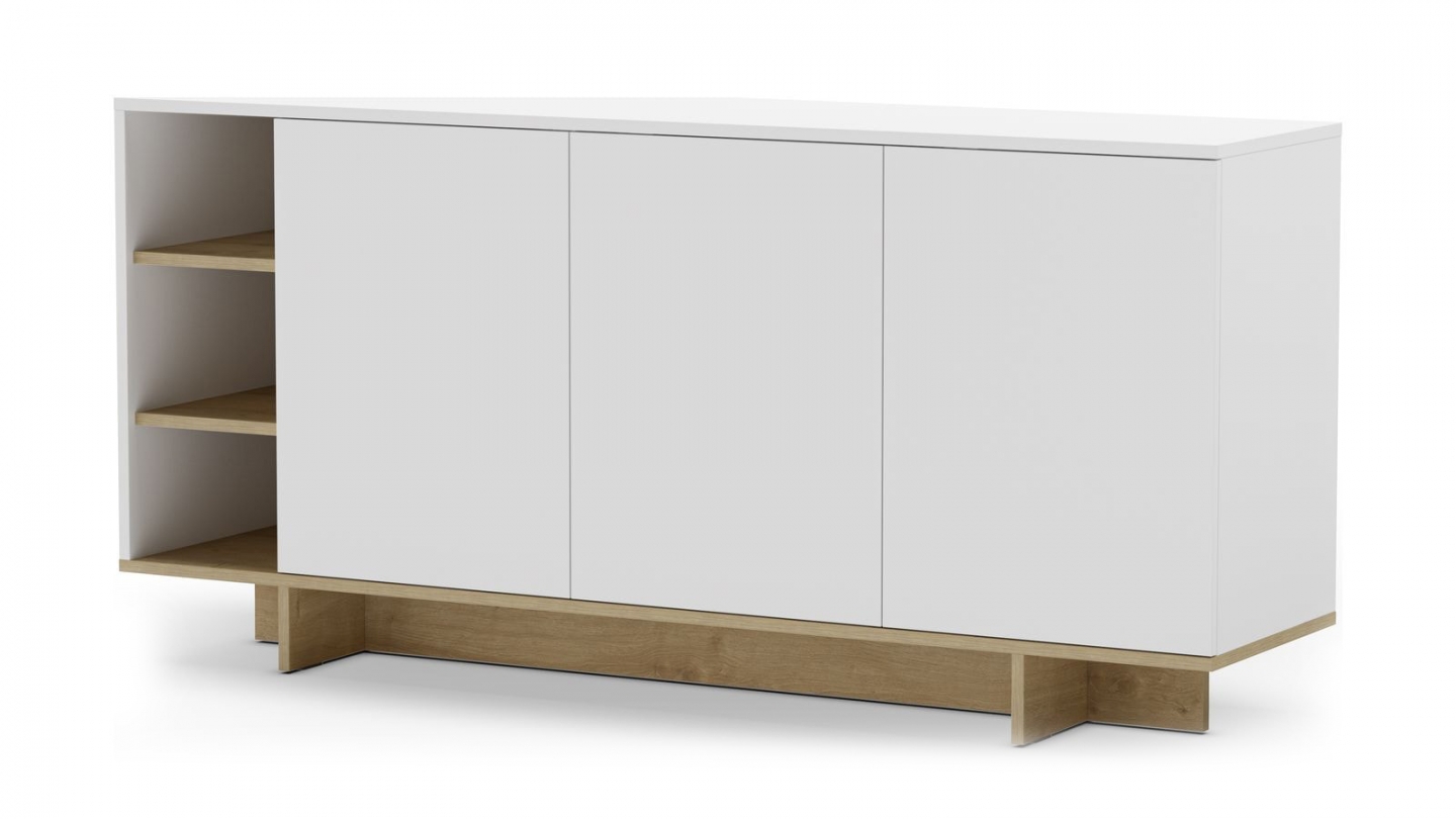 Buffet 3 portes blanc et décor chêne 170 cm - Alicia