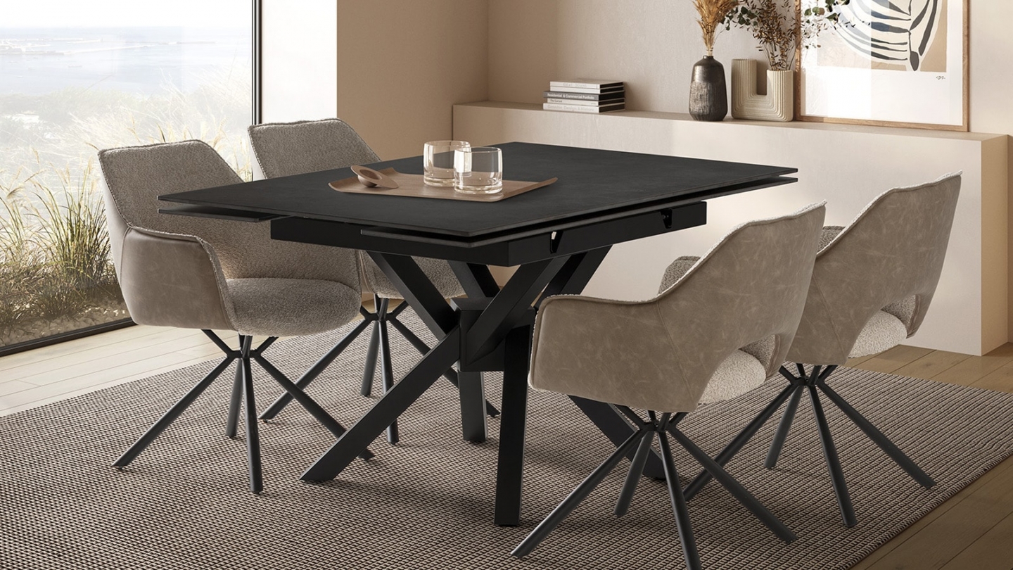 Table à manger carrée en céramique anthracite 150 cm - Zora