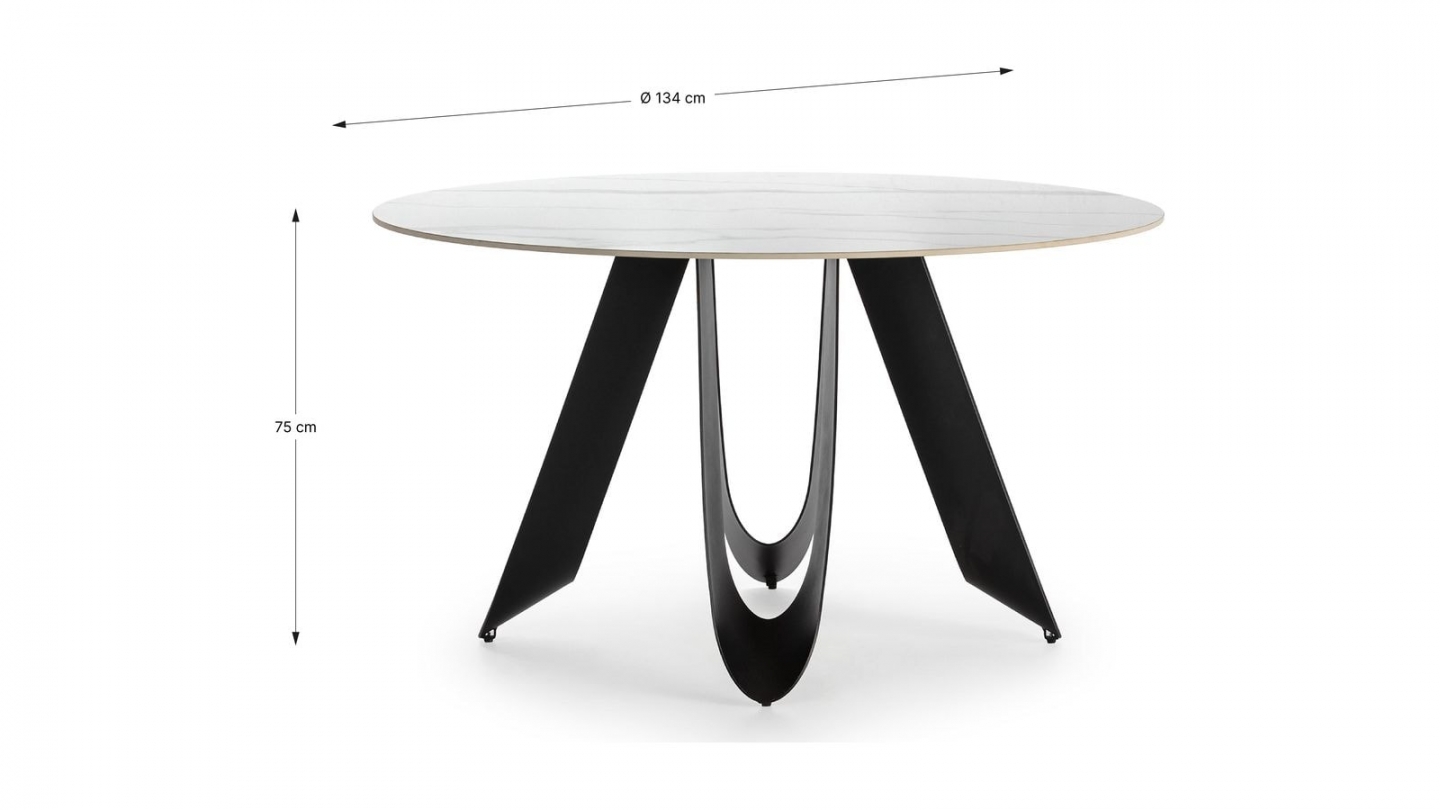 Table à manger ronde en céramique effet marbre blanc 4 à 6 pers. 135 cm - Orso