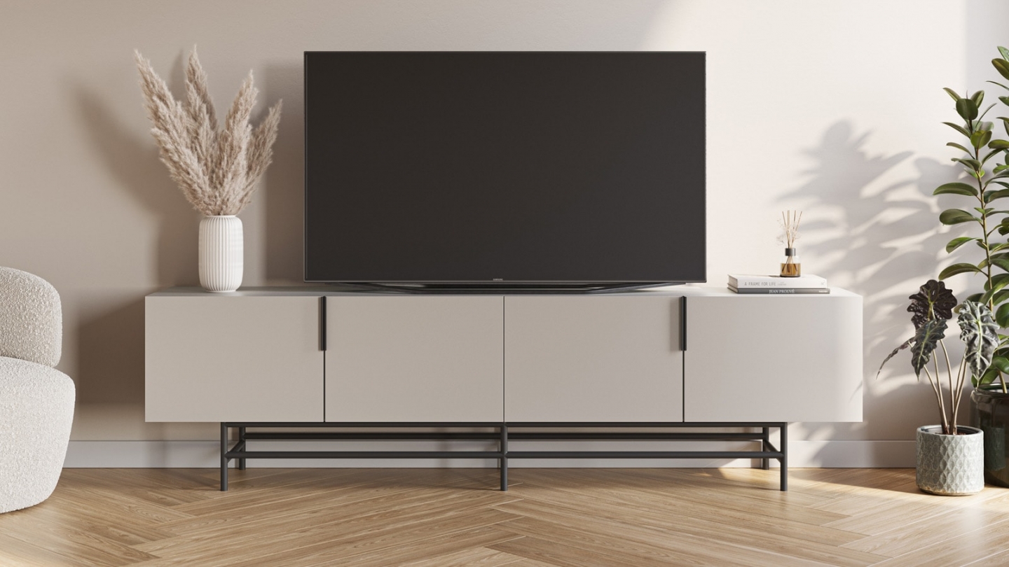 Meuble TV 4 portes beige 200 cm - Clea