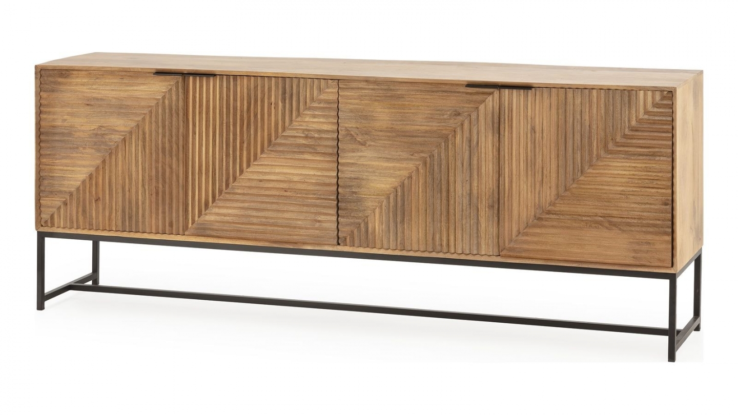 Buffet 4 portes en bois de manguier sculpté 210 cm - Tao