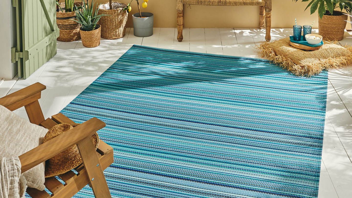 Tapis d’extérieur rayures dégradées bleu 120x160 cm - Astrid