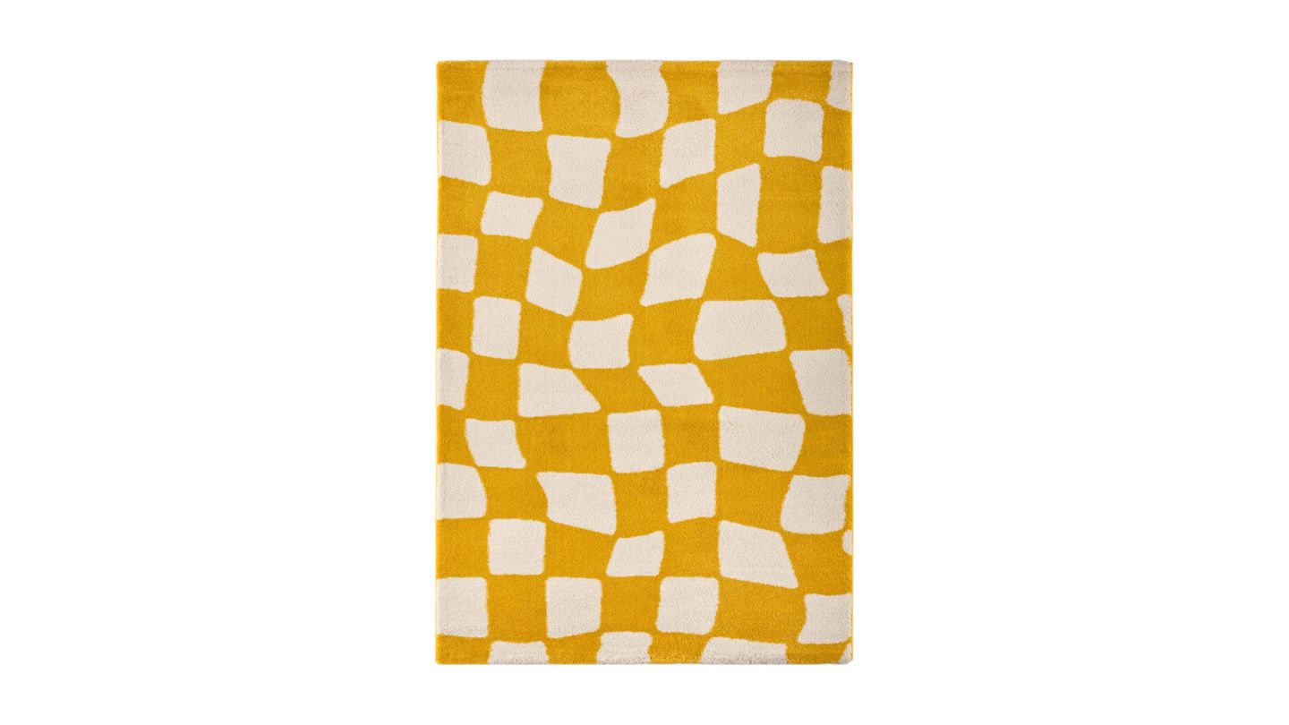 Tapis rétro à damier jaune 160x230 cm - Nahia