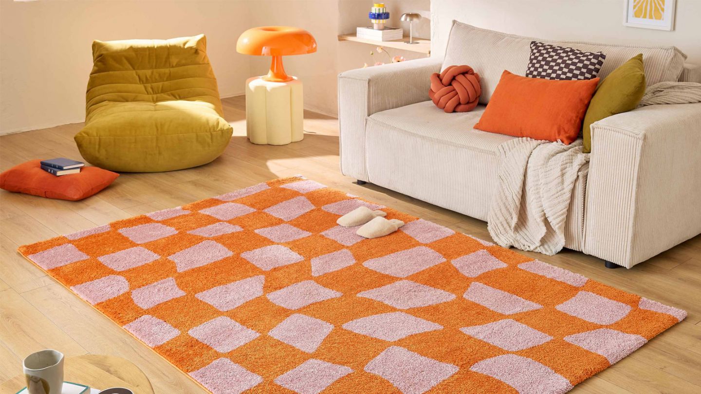 Tapis rétro à damier orange 200x280 cm - Nahia