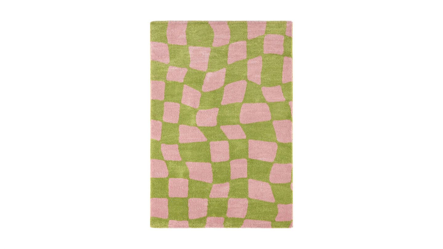 Tapis rétro à damier vert 200x280 cm - Nahia