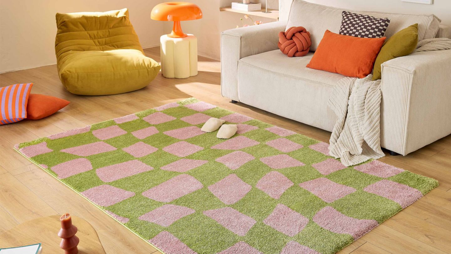 Tapis rétro à damier vert 160x230 cm - Nahia