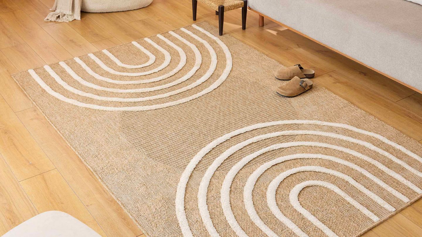 Tapis aspect jute motif arc-de-cercle beige 80x150 cm - Juno