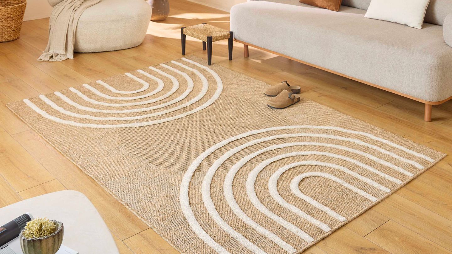 Tapis aspect jute motif arc-de-cercle beige 200x290 cm - Juno