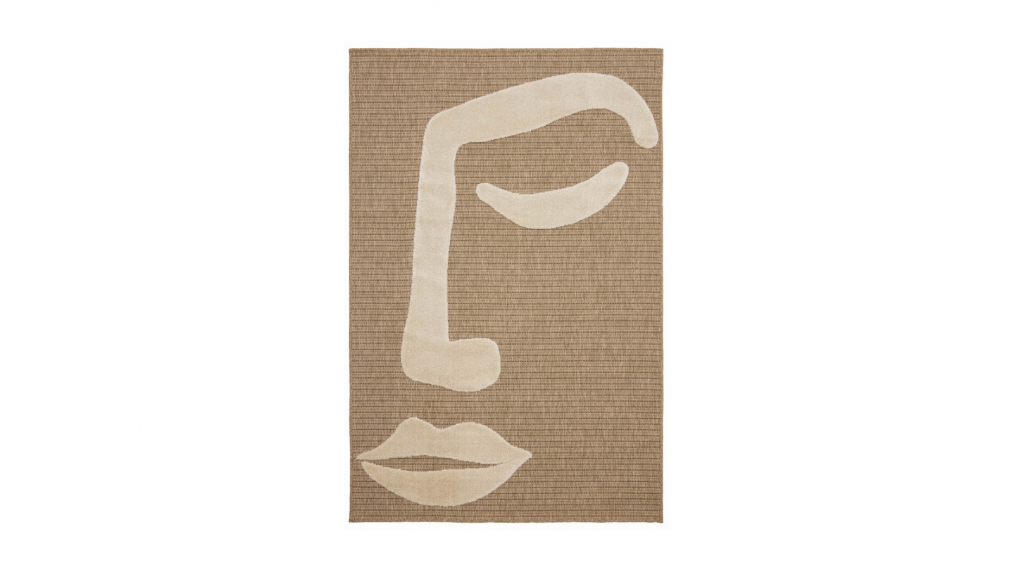 Tapis visage abstrait jute blanc 80x150 cm - Tate