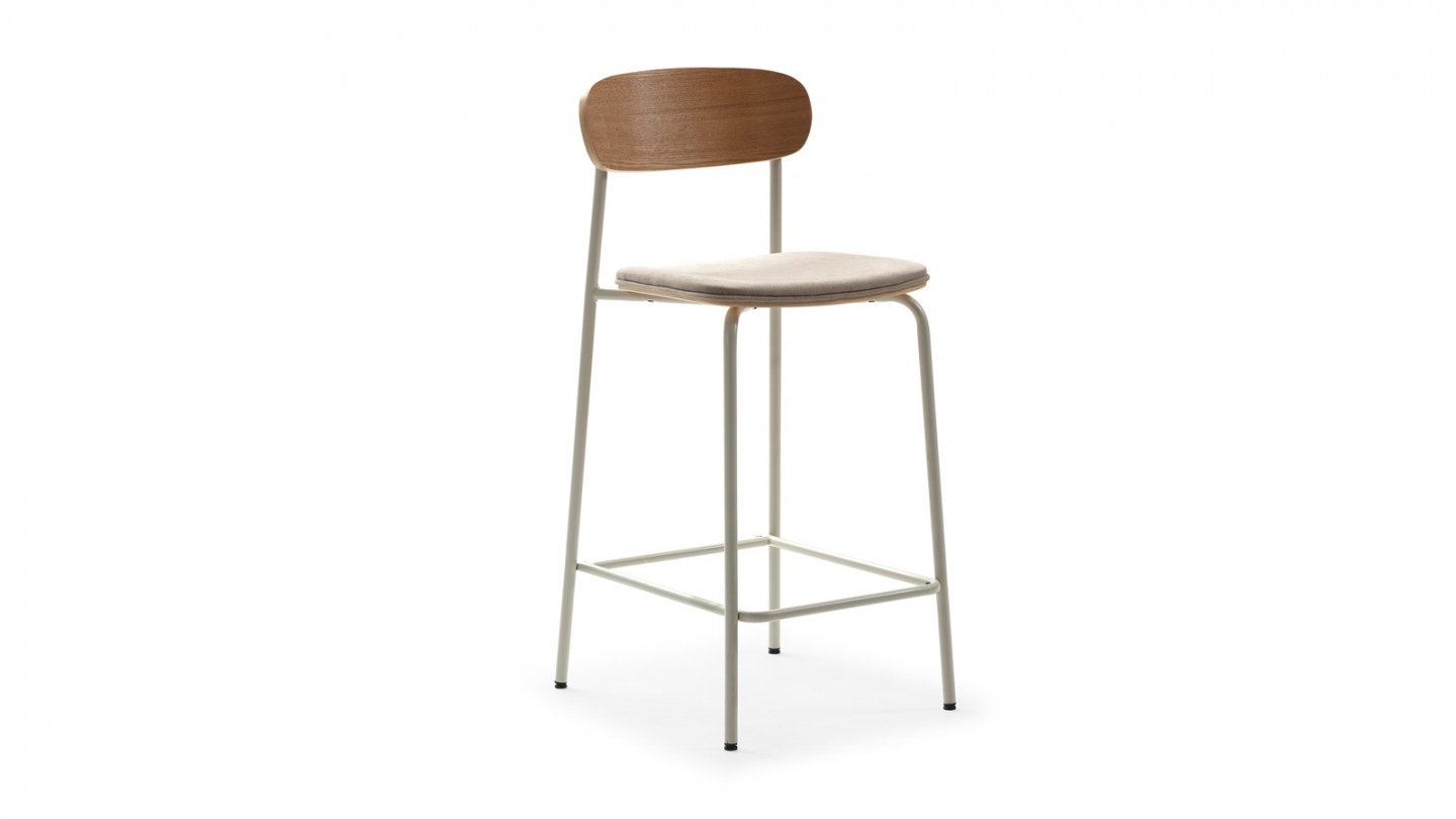 Lot de 2 tabourets de bar en tissu beige et effet bois - Svala