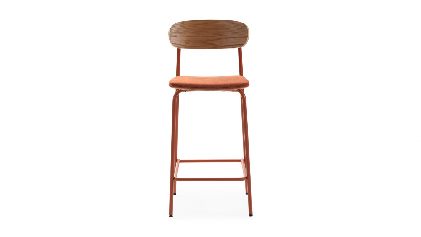 Lot de 2 tabourets de bar en tissu terracotta et effet bois - Svala