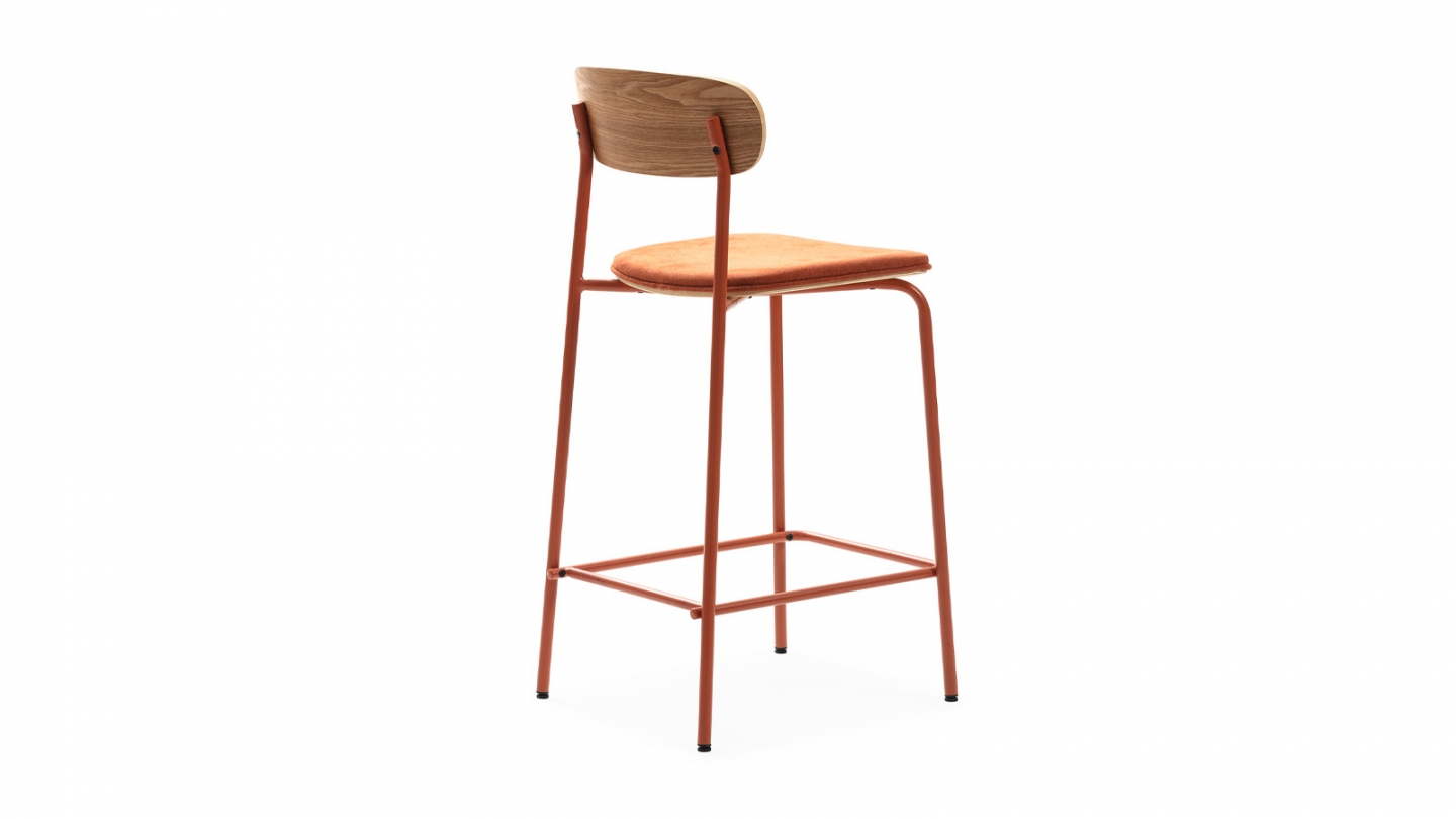 Lot de 2 tabourets de bar en tissu terracotta et effet bois - Svala