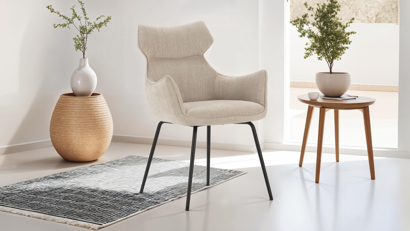 Lot de 2 fauteuils de table en tissu beige - Iconic
