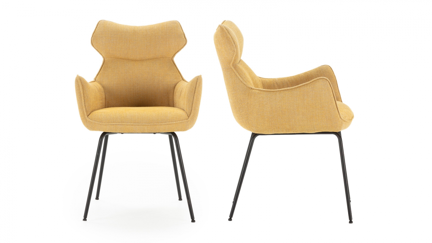 Lot de 2 fauteuils de table en tissu jaune moutarde - Iconic