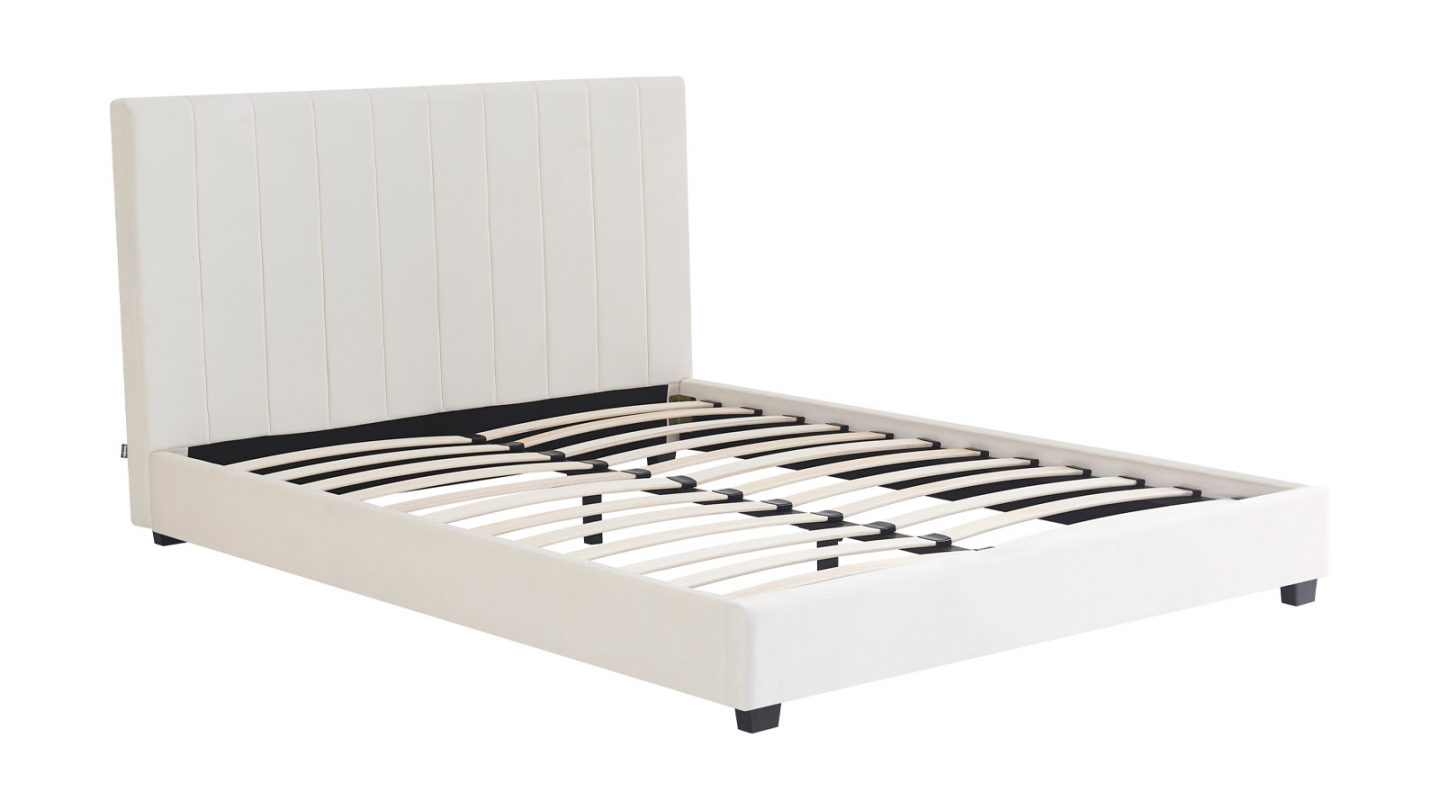 Lit adulte 160x200 cm avec tête de lit capitonnée en velours beige - William