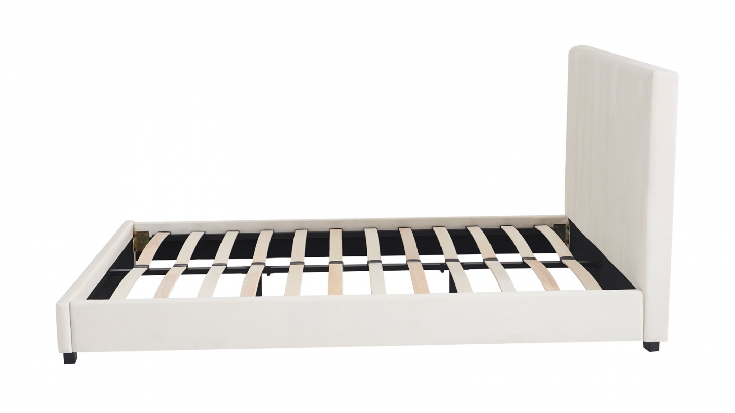 Lit adulte 160x200 cm avec tête de lit capitonnée en velours beige - William