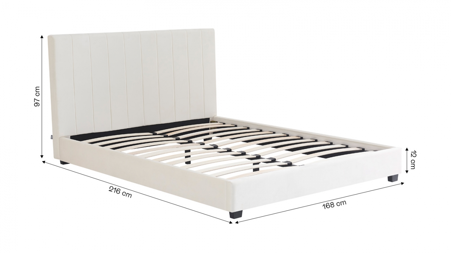Lit adulte 160x200 cm avec tête de lit capitonnée en velours beige - William